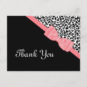 Carte Postale Ruban rose léopard noir et blanc Merci