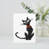 Carte Postale Ruban rouge et chat noir (Debout devant)