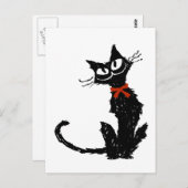 Carte Postale Ruban rouge et chat noir (Devant / Derrière)