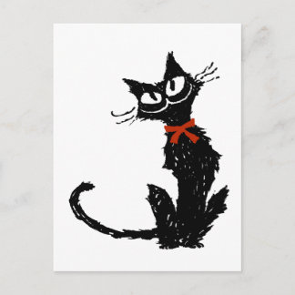 Carte Postale Ruban rouge et chat noir