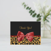Carte Postale Ruban Rouge Leopard Noir Et Or Merci tendance (Debout devant)