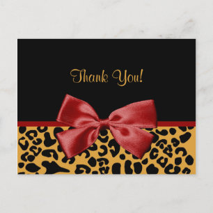 Carte Postale Ruban Rouge Leopard Noir Et Or Merci tendance