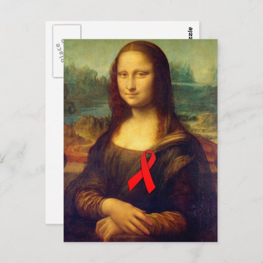 Carte Postale Ruban rouge Mona Lisa (Devant / Derrière)