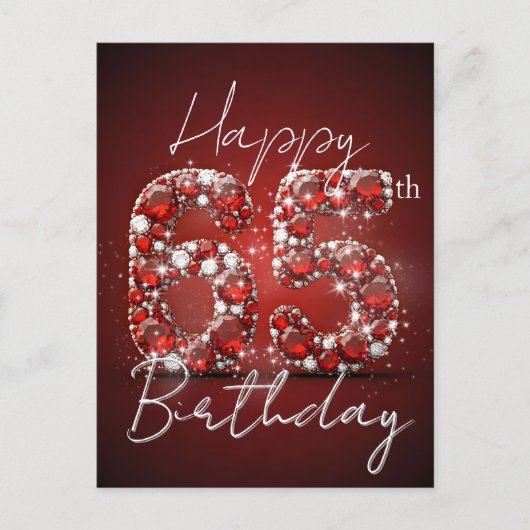 Carte Postale Ruby Red & Diamond Glitter 65th Birthday (Devant)