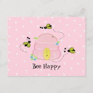 Carte Postale ruche rose - Abeille heureuse