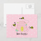 Carte Postale Ruche Rose - Abeilles Heureuses (Devant / Derrière)