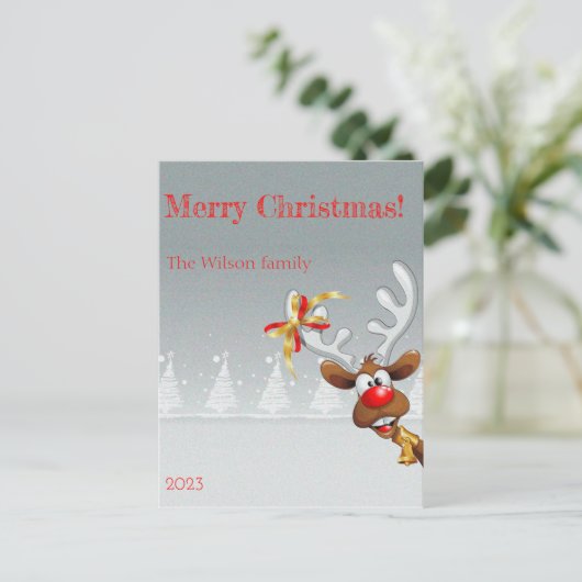 Carte Postale Rudolph neige de Noël (Debout devant)