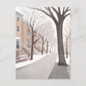 Carte Postale Rue Brownstone | Aquarelle hivernale neige (Devant)