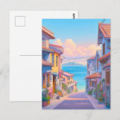 Carte Postale Rue côtière pastel d'Okinawa (Devant / Derrière)