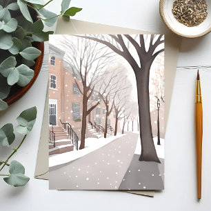 Carte Postale Rue de Brownstone Aquarelle d'hiver enneigé