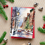Carte Postale rue d'hiver de Noël Joyeuses Fêtes New York<br><div class="desc">Joyeuses Fêtes Noël hiver neigeux New York salutations de rue Noël nouvelle année carte postale,  neige hiver merveilleux à New York aquarelle moderne</div>