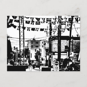 Carte Postale Rue Laval festive Hull Gatineau Noir et Blanc