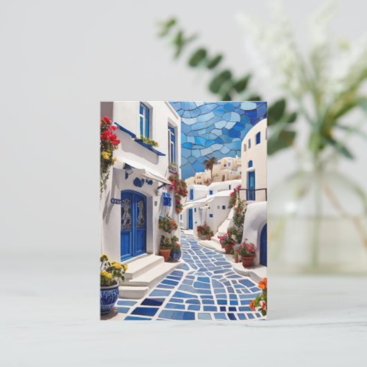 Carte Postale Rue Santorin, Grèce, Village grec Mosaïque Art (Debout devant)