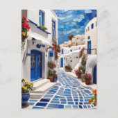 Carte Postale Rue Santorin, Grèce, Village grec Mosaïque Art (Devant)