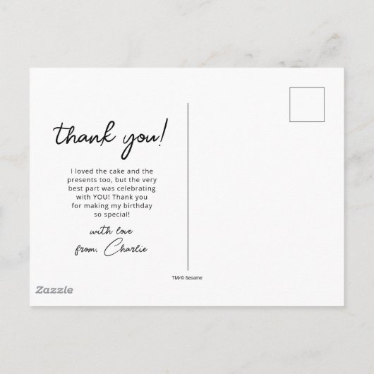 Carte Postale Rue Sésame | Elmo - Premier Anniversaire Merci Po (Dos)