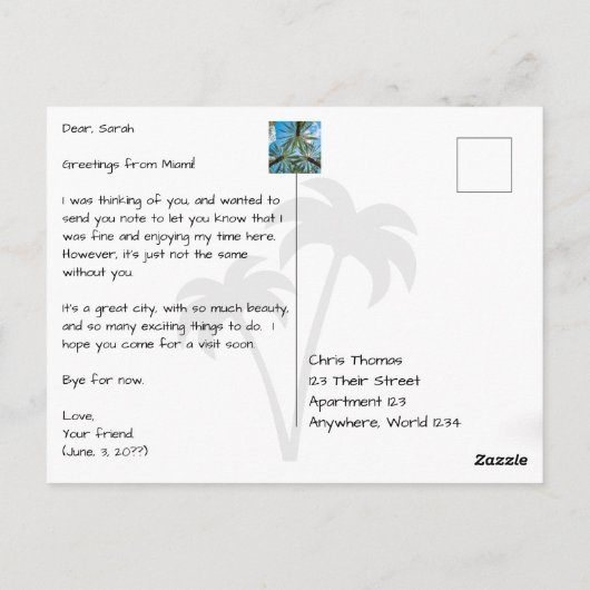 Carte Postale Rues de Miami Beach Floride (Dos)