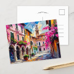 Carte Postale Rues d'Italie Art Abstrait moderne<br><div class="desc">Un tableau abstrait moderne inspiré de la beauté vibrante d'une scène de rue italienne, présentant une architecture colorée et des fleurs luxuriantes. Les coups de pinceau audacieux et dynamiques et les teintes frappantes de terre cuite, de rose et d'or donnent vie à l'atmosphère animée de l'Italie. La combinaison de couleurs...</div>