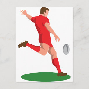 Carte Postale rugby player kicking ball retro
