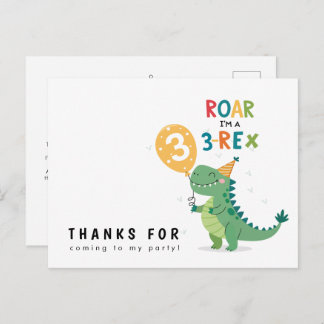 Carte Postale Rugir Je suis un 3-Rex Enfants Troisième Anniversa