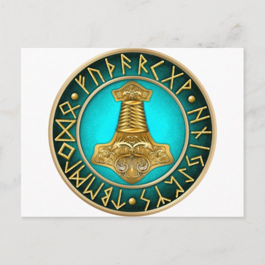 Carte Postale Runes - Thors Hammer - Turquoise (Devant)