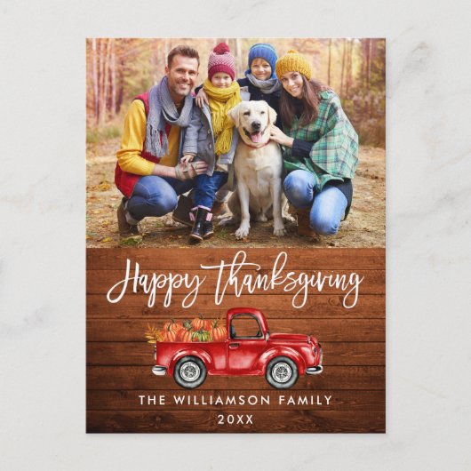 Carte Postale Russe Brush Script Thanksgiving Camion rouge (Devant)