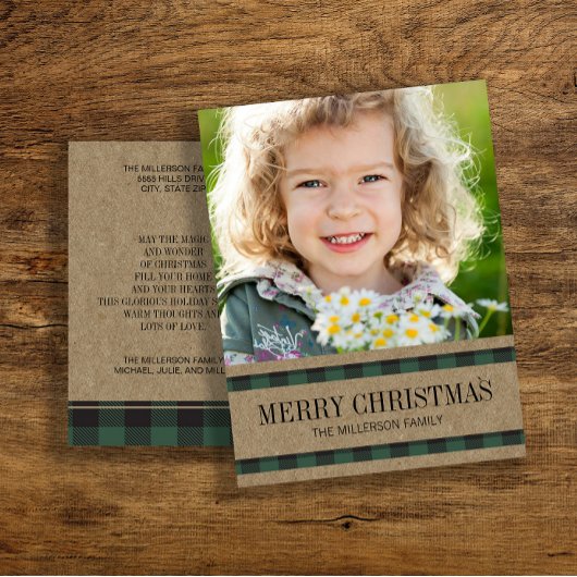 Carte Postale Russe Buffalo Plaid Green Joyeux Noël Photo