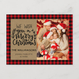Carte Postale Russe Buffalo Plaid Kraft Photo Famille Noël