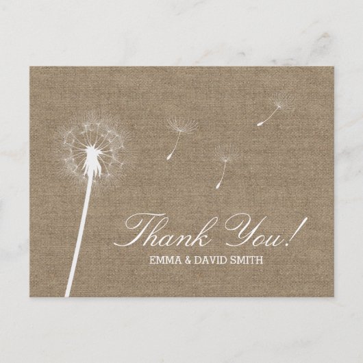 Carte Postale Russe Burlap Dandelion soufflant Merci (Devant)