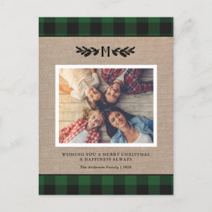 Carte Postale Russe Burlap de Noël Monogramme Photo Holiday