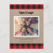 Carte Postale Russe Burlap de Noël Monogramme Photo Holiday (Devant)