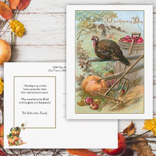 Carte Postale Russe Vintage Thanksgiving Turquie et Citrouille