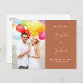 Carte Postale Rust de terre cuite & Blush Script Photo Enregistr (Devant / Derrière)