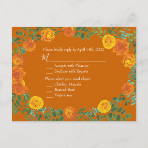 Carte Postale Rust Orange Mariage Vintage Floral