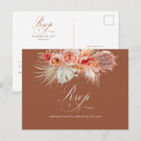 Rust Terracotta Floral Pampas Mariage Grass RSVP P