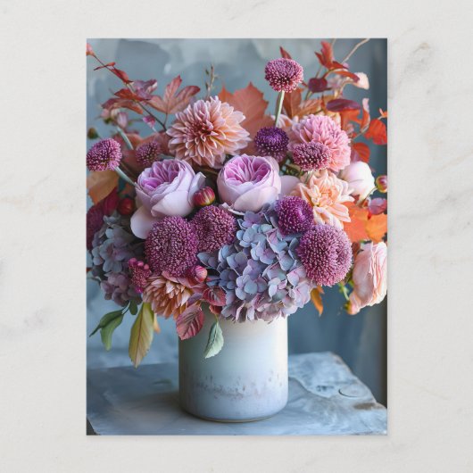 Carte Postale Rustic Autumn Bouquet with Dahlias and Hydrangeas (Devant)