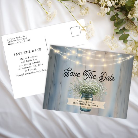 Carte Postale Rustic Baby’s Breath & String Lights Enregistrer l