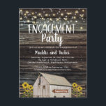 Carte Postale Rustic Barne Sunflower Wood Engagement Party<br><div class="desc">Rustic Grange Sunflowers Wood Engagement Party Invitation Carte postale - Parfait pour la mariée et le marié intéressé par un thème rustique, la campagne. L'invitation présente une ancienne grange et des tournesols vibrants avec des lumières scintillantes suspendus au-dessus d'un arrière - plan en bois en détresse. Notre modèle de haute...</div>
