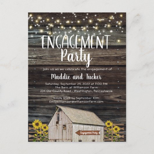 Carte Postale Rustic Barne Sunflower Wood Engagement Party (Devant)