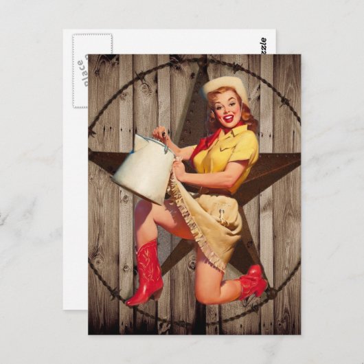 Carte Postale rustic BarnWood Texas star western country cowgirl (Devant / Derrière)