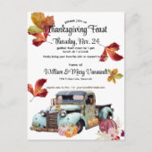 Carte Postale Rustic Blue Truck Thanksgiving Invit (Devant)