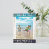 Carte Postale Rustic Blue White Beach Wood Photo Frame (Debout devant)