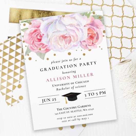 Carte Postale Rustic Blush Gold Floral Botanical Graduation Post