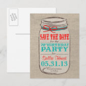 Carte Postale Rustic Burlap & Mason Jar 70e Invitation d'anniver (Devant / Derrière)
