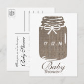 Carte Postale Rustic Burlap Mason Jar Baby shower Invitation (Devant / Derrière)