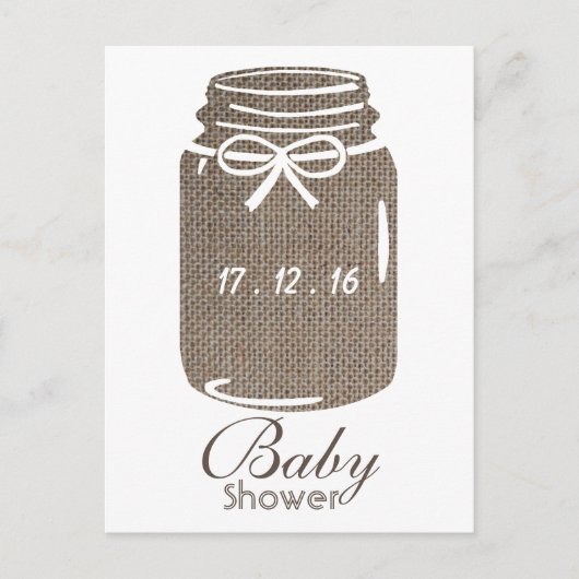 Carte Postale Rustic Burlap Mason Jar Baby shower Invitation (Devant)