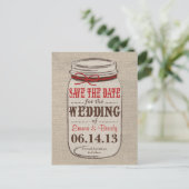 Carte postale 'Rustic Burlap & Mason Jar Save the (Debout devant)