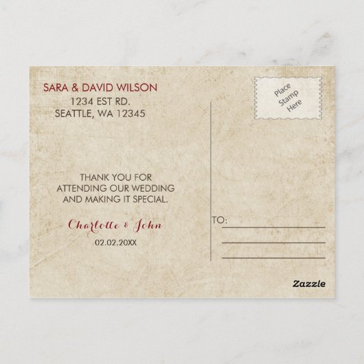 Carte Postale Rustic Camping Mariage Merci (Dos)