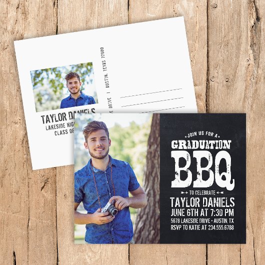 Carte Postale Rustic Chalkboard Graduation Photo BBQ Invitation