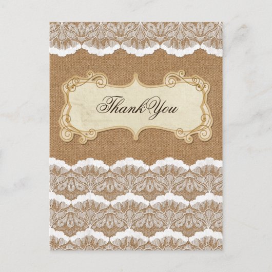 Carte Postale Rustic Chic burlap et dentelle mariage campagnard (Devant)