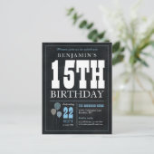 Carte Postale Rustic Chic Chalkboard Blue Balloon 15e anniversai (Debout devant)
